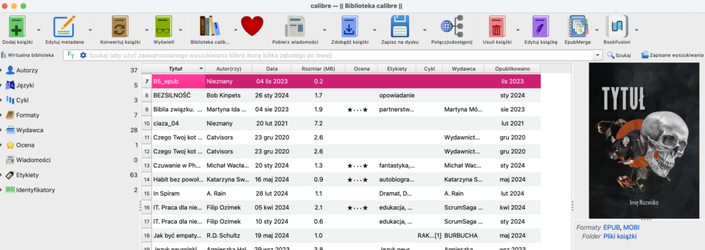 Calibre - widok programu. 